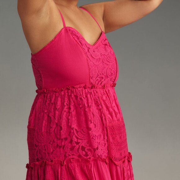 Anthropologie 1X Bhanuni by Jyoti Patchwork Lace Tiered Plus Tank Maxi Dress - Picture 4 of 10